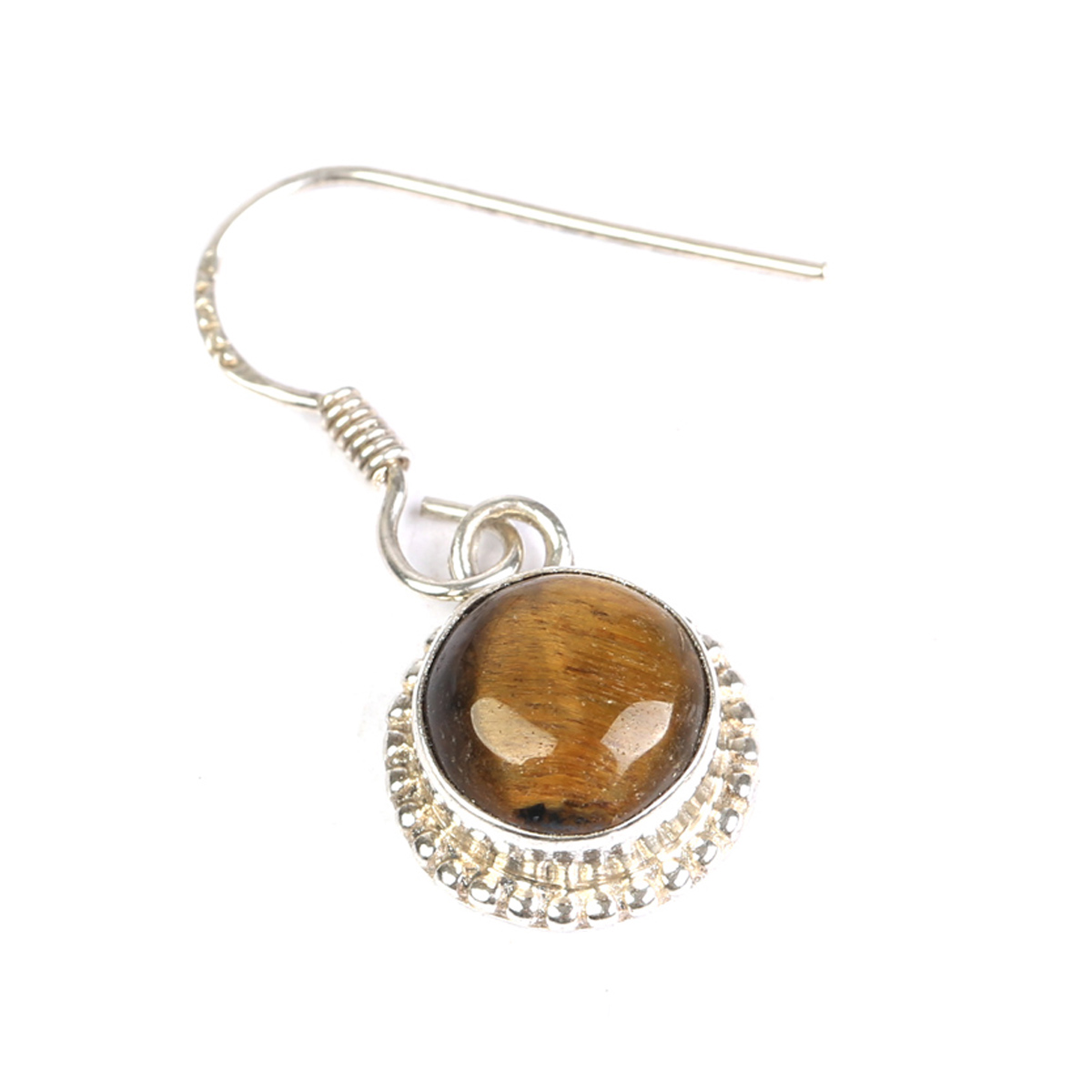 Tiger Eye Stone Earrings | Silver Round Hook Earrings