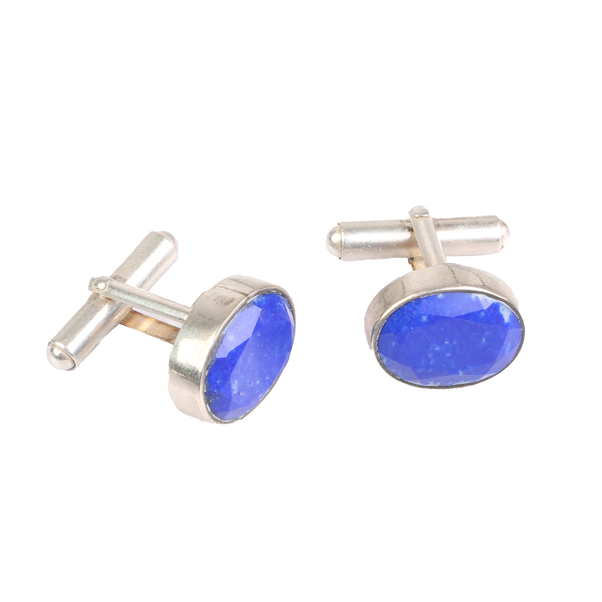 Lapis Lazuli Stone Cufflinks | Silver Round Cufflinks