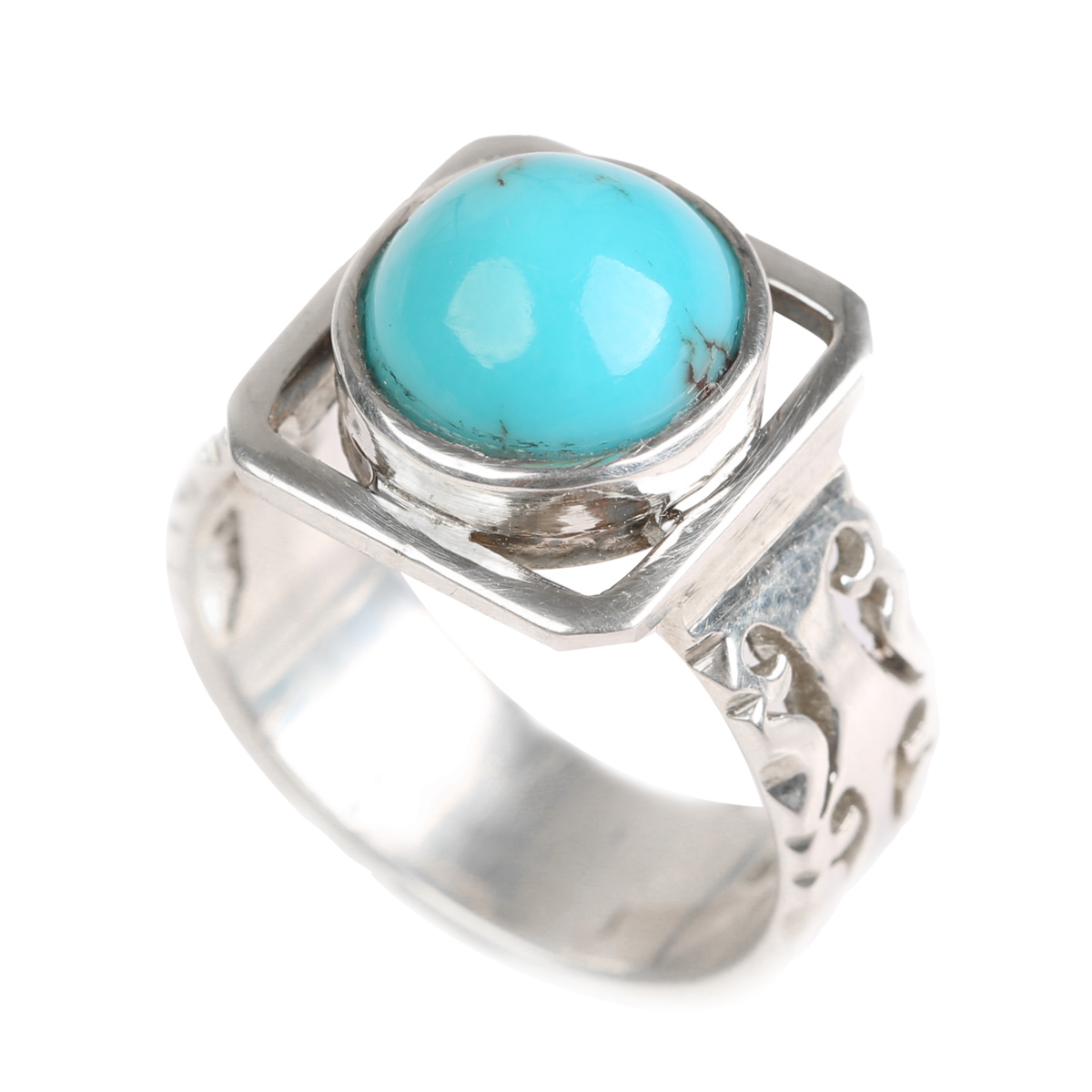 Turquoise Stone Ring | Silver Watch Style Men's Ring