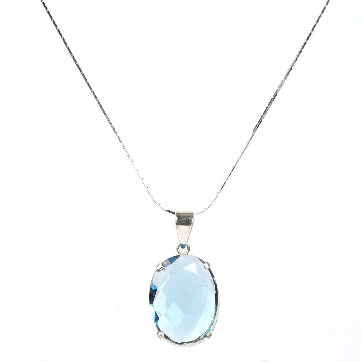 Blue Topaz Pendant Necklace| Round Drop Silver Locket 