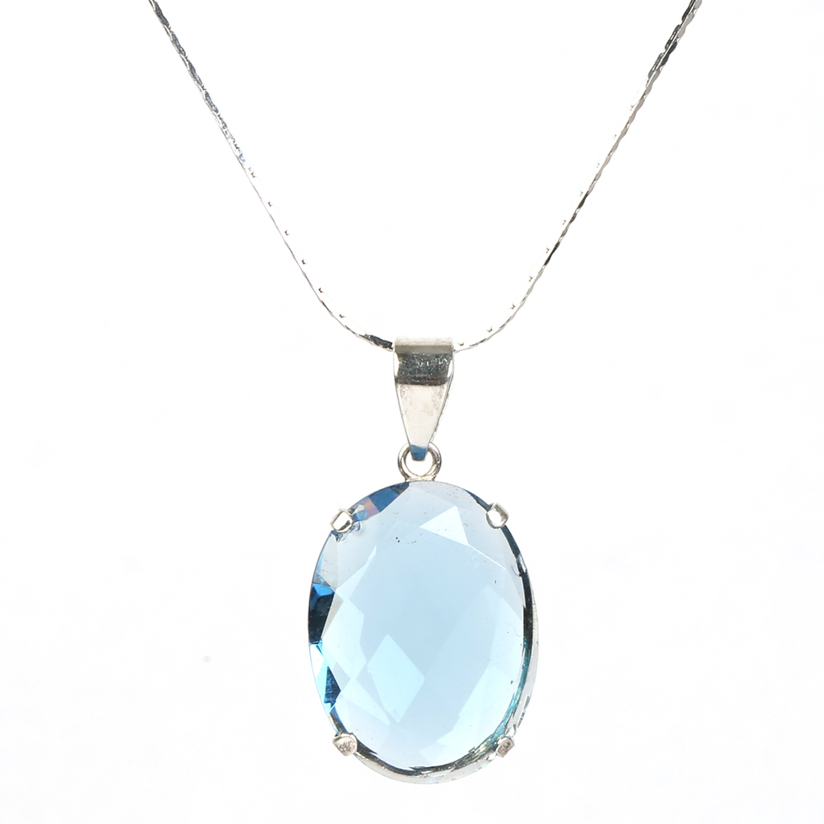 Blue Topaz Pendant Necklace| Round Drop Silver Locket 
