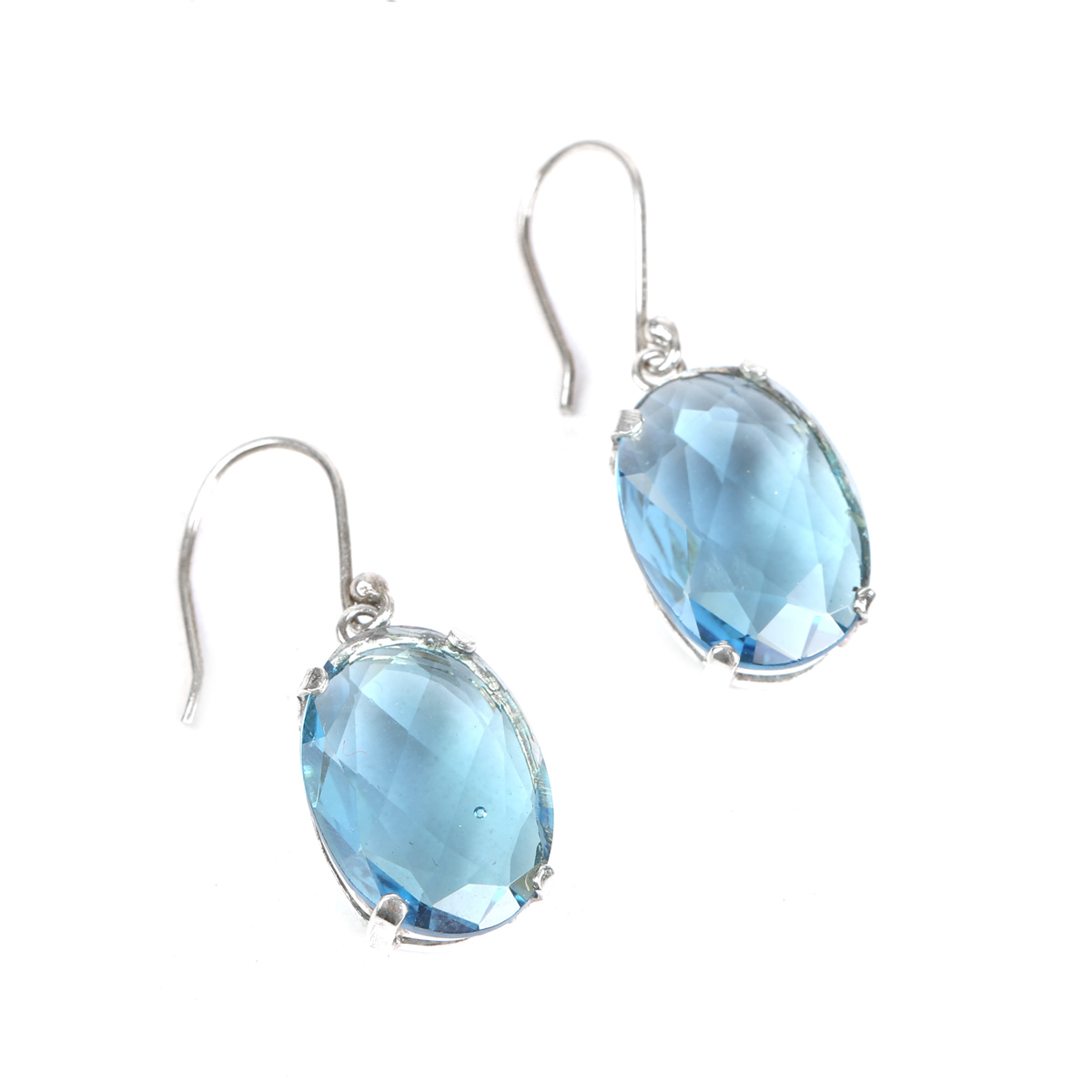 Rare Blue Topaz Jewelry Set | Silver Oval Pendant, Earrings, Ring