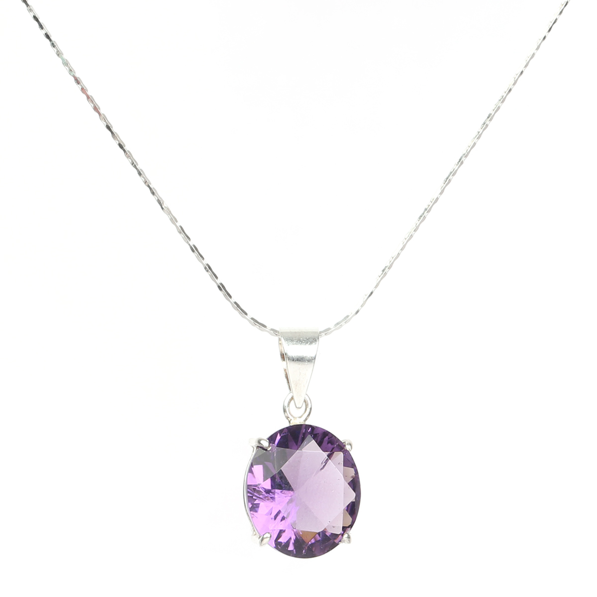 Purple Amethyst Pendant | Silver Round Drop Chain Locket