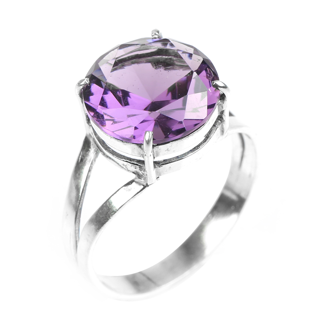Amethyst Jewelry Set | Silver Round Pendant, Earrings, Ring 