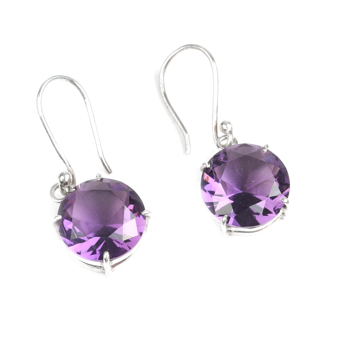 Amethyst Jewelry Set | Silver Round Pendant, Earrings, Ring 