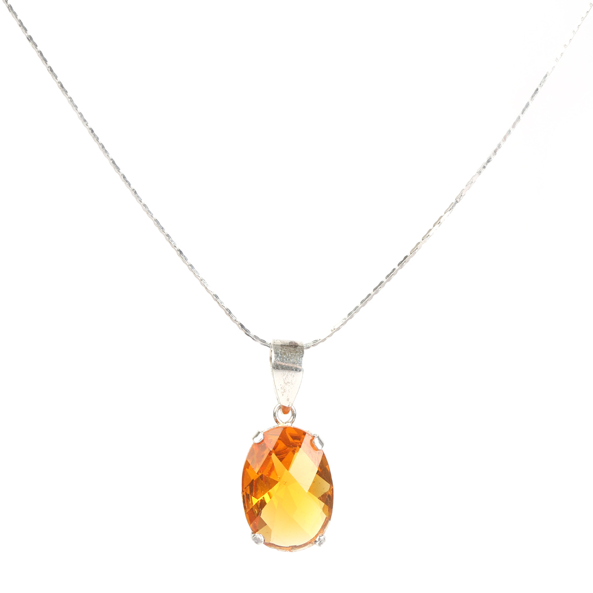 Yellow Citrine Pendant Necklace | Silver Drop Chain Locket
