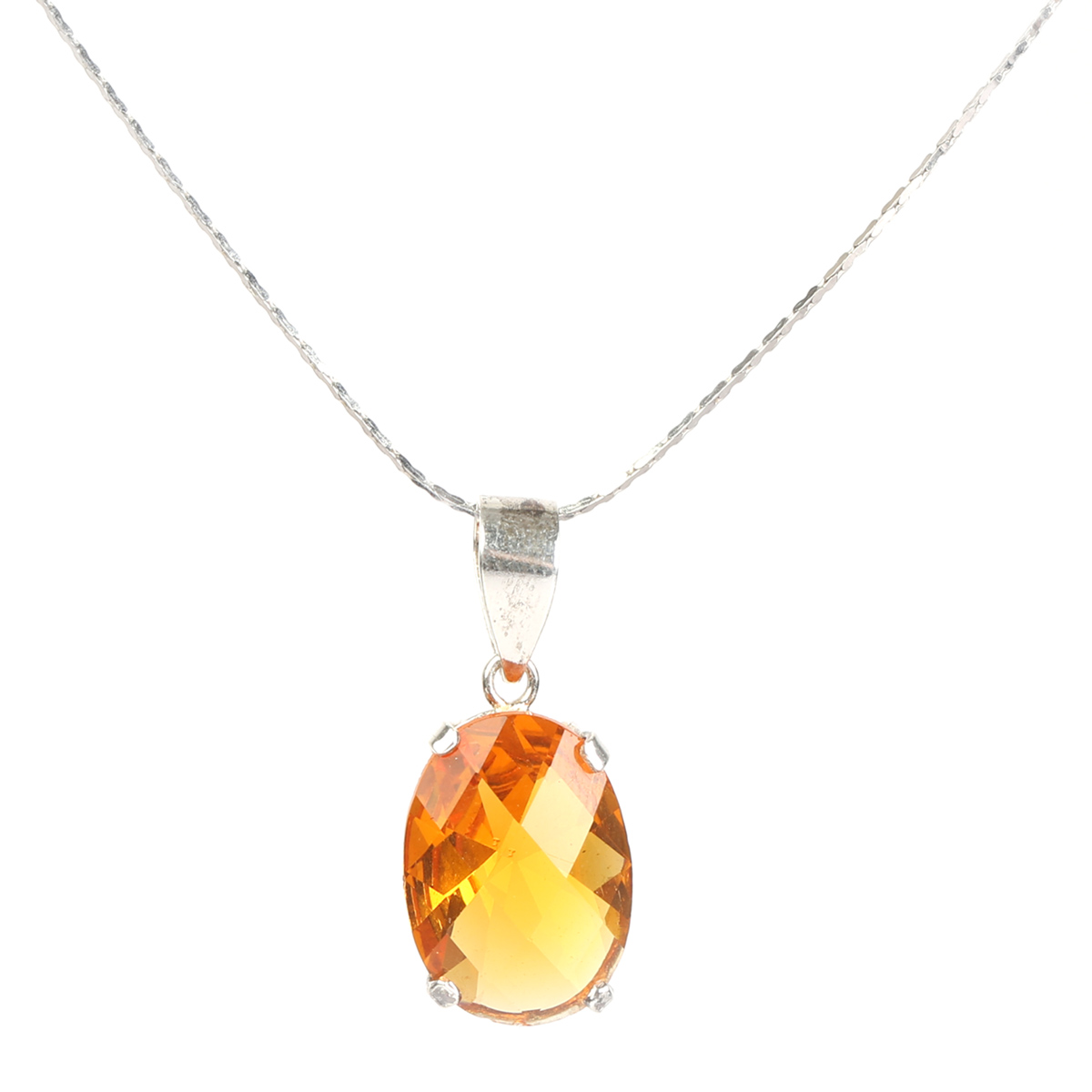 Yellow Citrine Pendant Necklace | Silver Drop Chain Locket