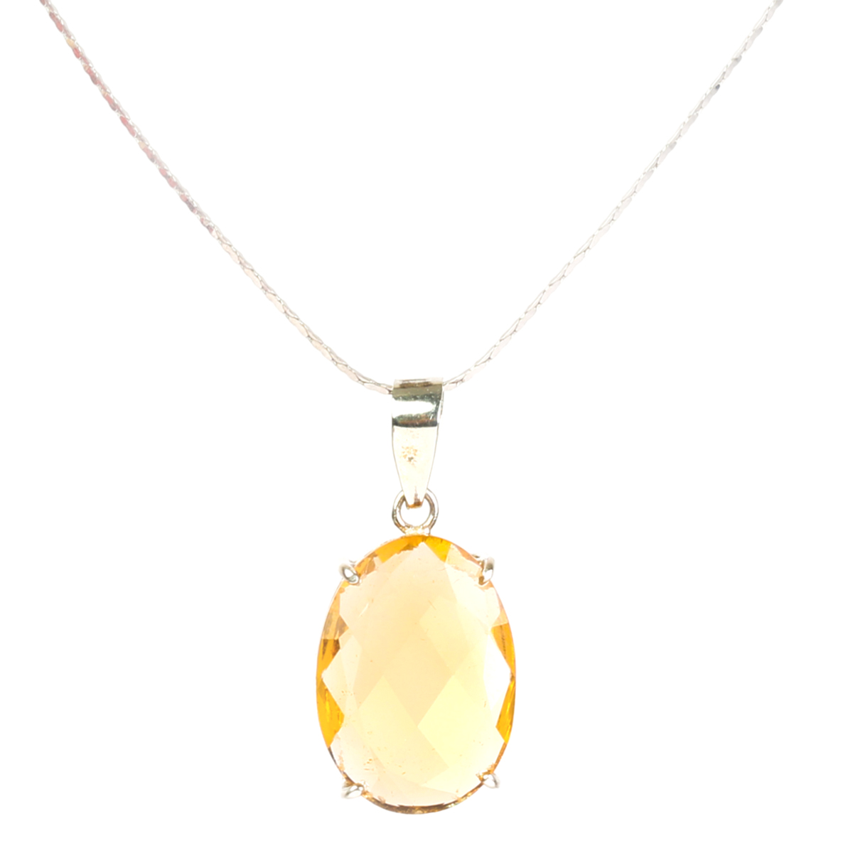 Yellow Topaz Pendant Necklace| Silver Oval Chain Locket 