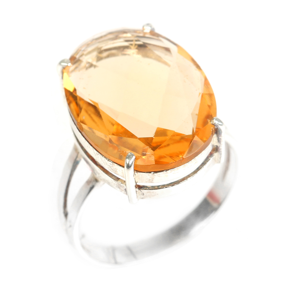 Yellow Topaz Stone Jewelry Set | Silver Oval Pendant, Earrings, Ring 