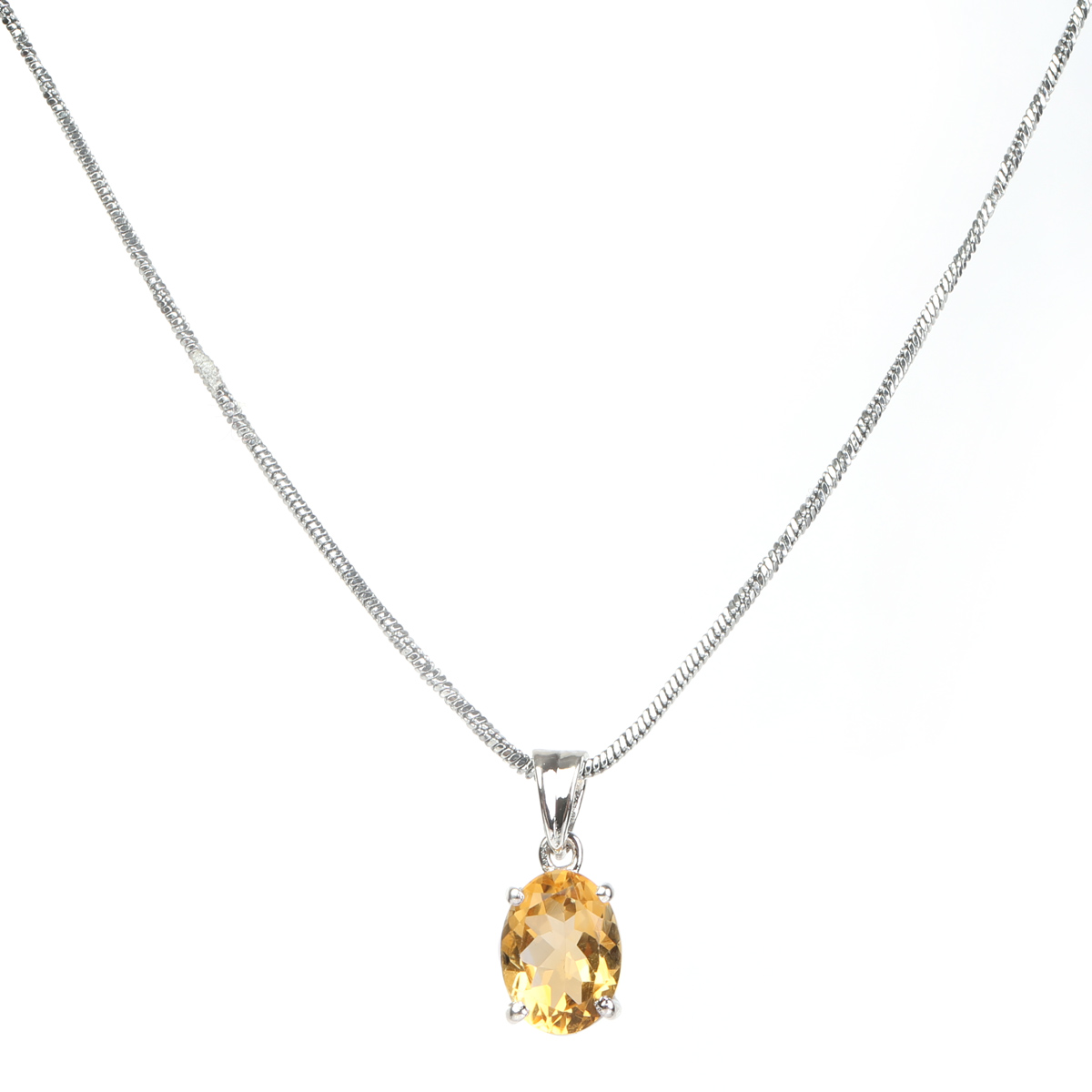 Citrine Stone Drop Pendant | Silver Round Chain Locket