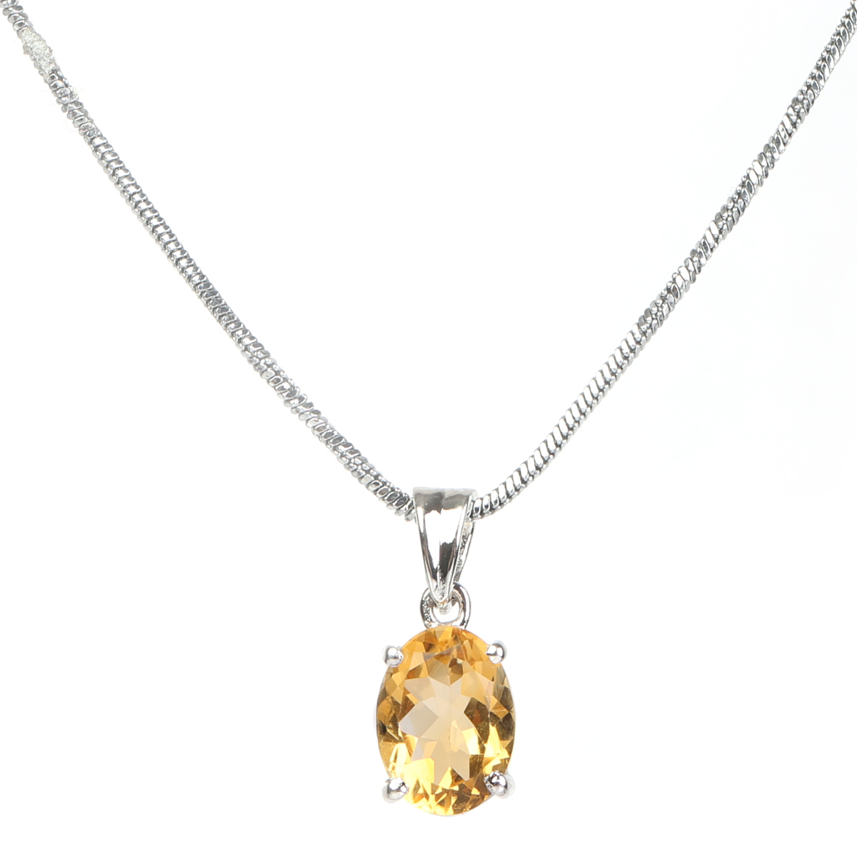 Citrine Stone Drop Pendant | Silver Round Chain Locket