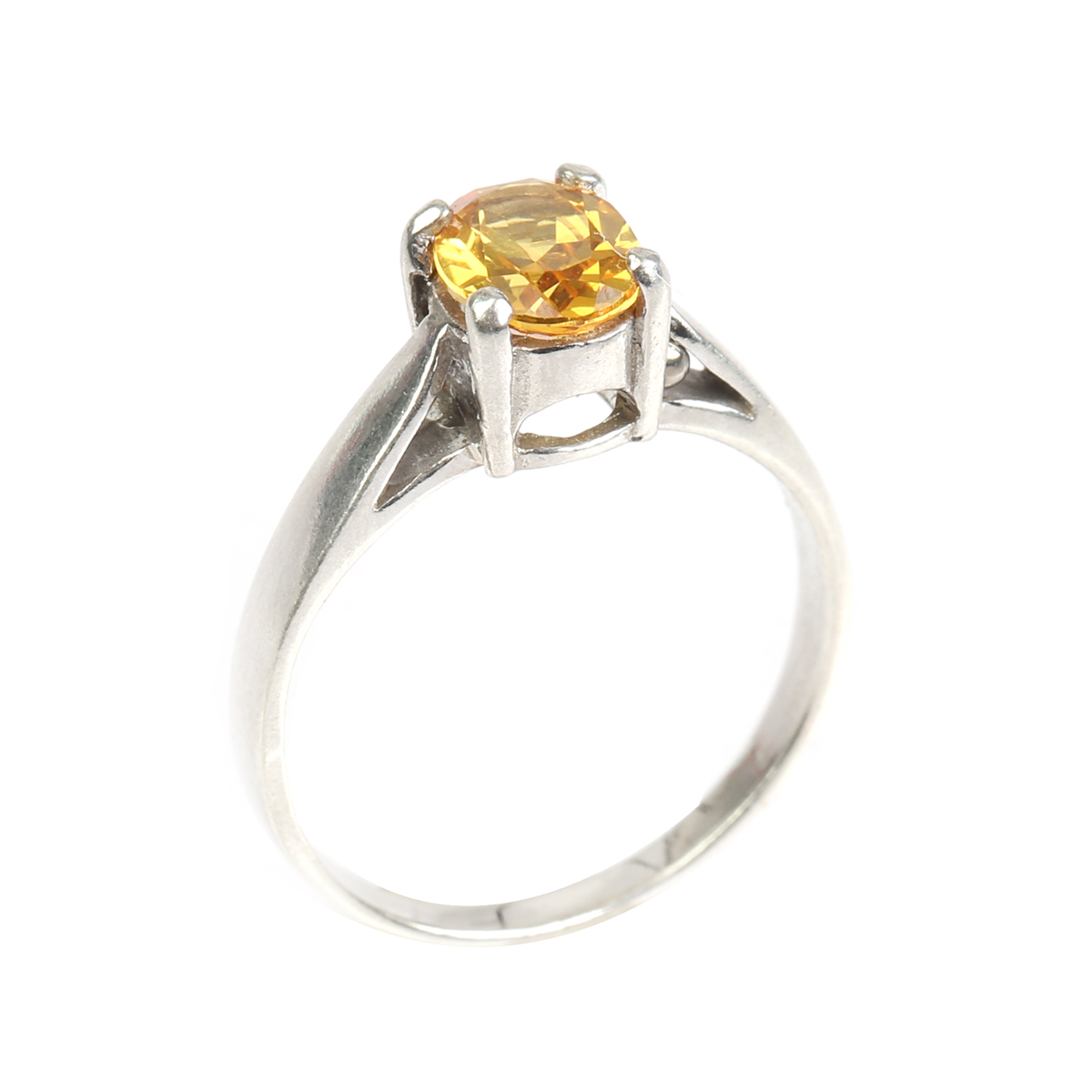 Citrine Stone Ring | Solitaire Split Silver Ring