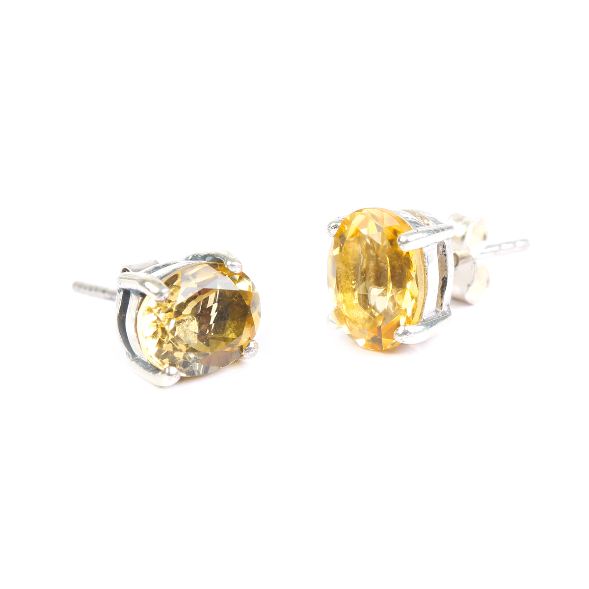 Yellow Citrine Tops | Silver Round Studs 