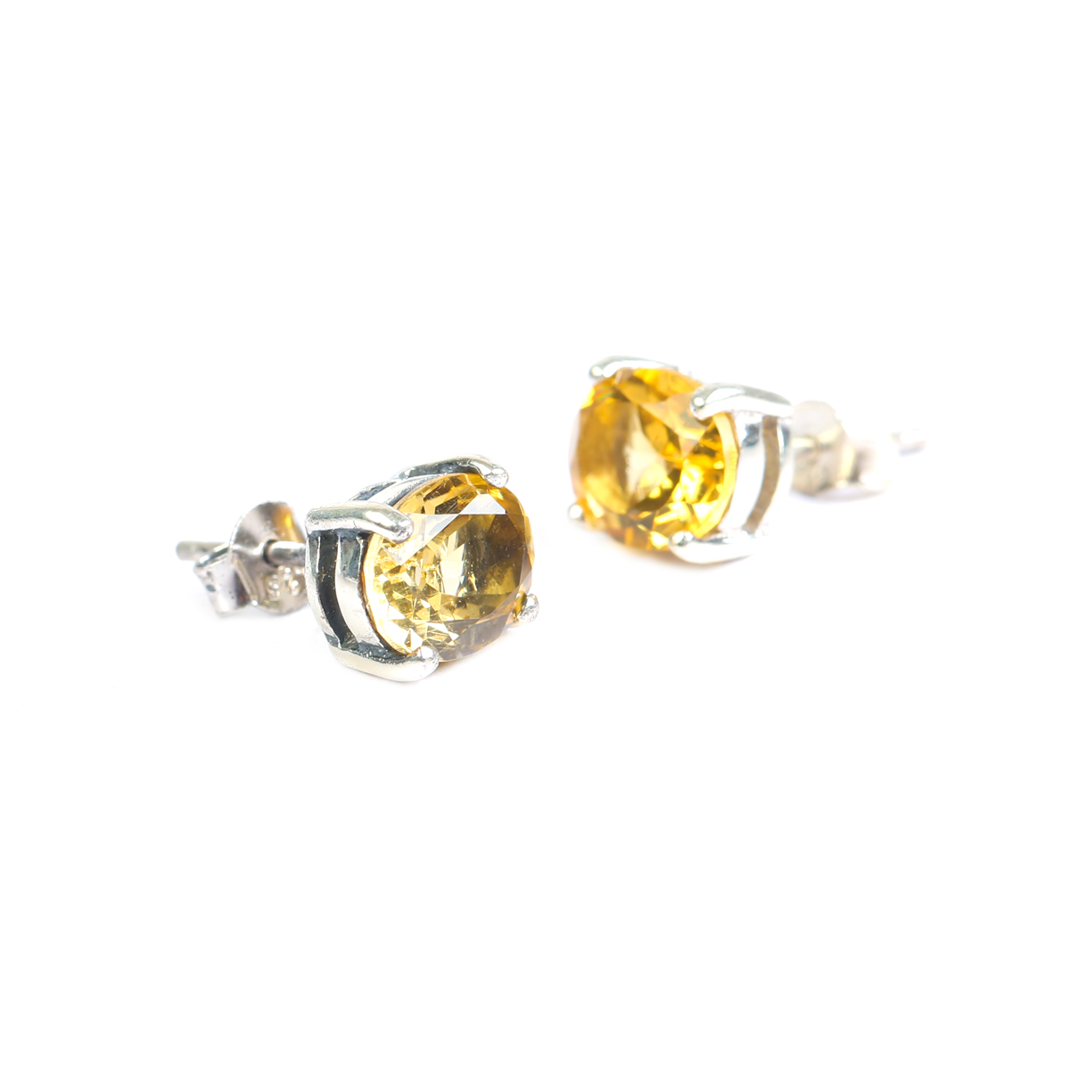 Yellow Citrine Tops | Silver Round Studs 
