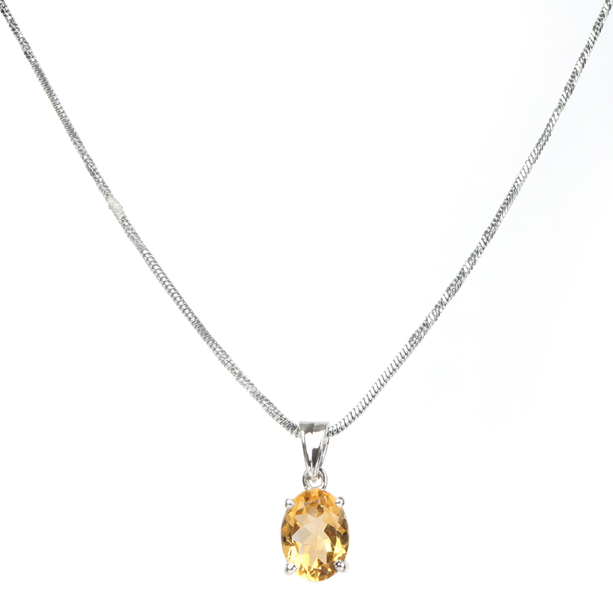 Citrine Stone Jewelry Set | Round Silver Pendant, Ring, Studs