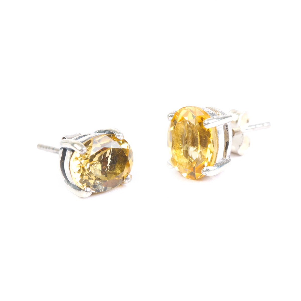 Citrine Stone Jewelry Set | Round Silver Pendant, Ring, Studs