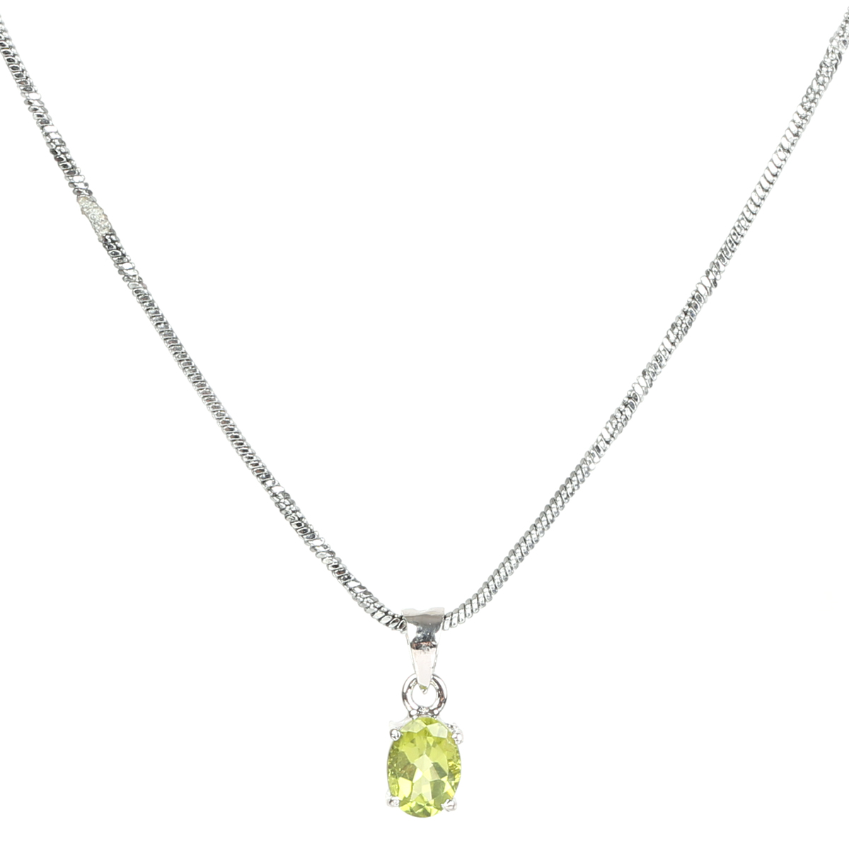 Peridot Pendant Necklace | Silver Oval Chain Locket