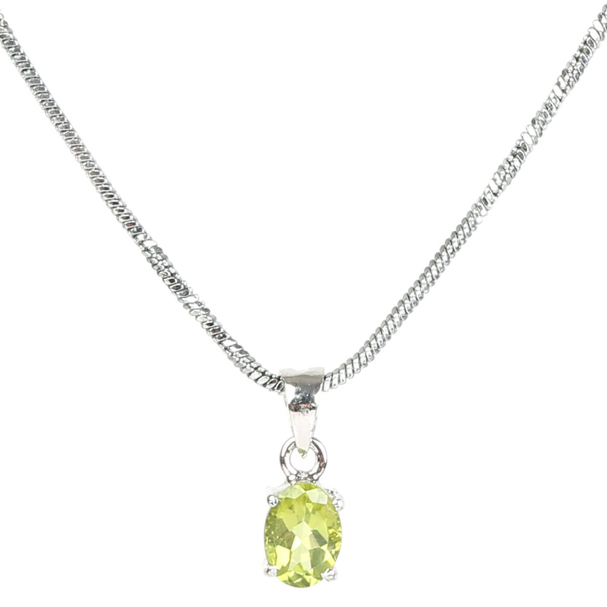 Peridot Pendant Necklace | Silver Oval Chain Locket