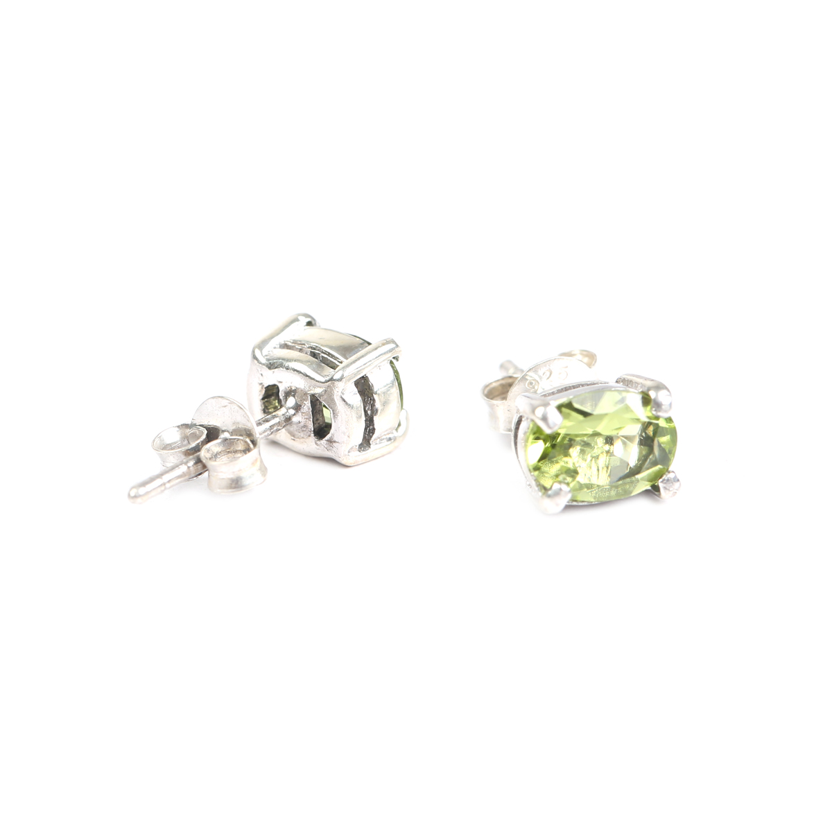 Peridot Stone Studs | Silver Round Tops