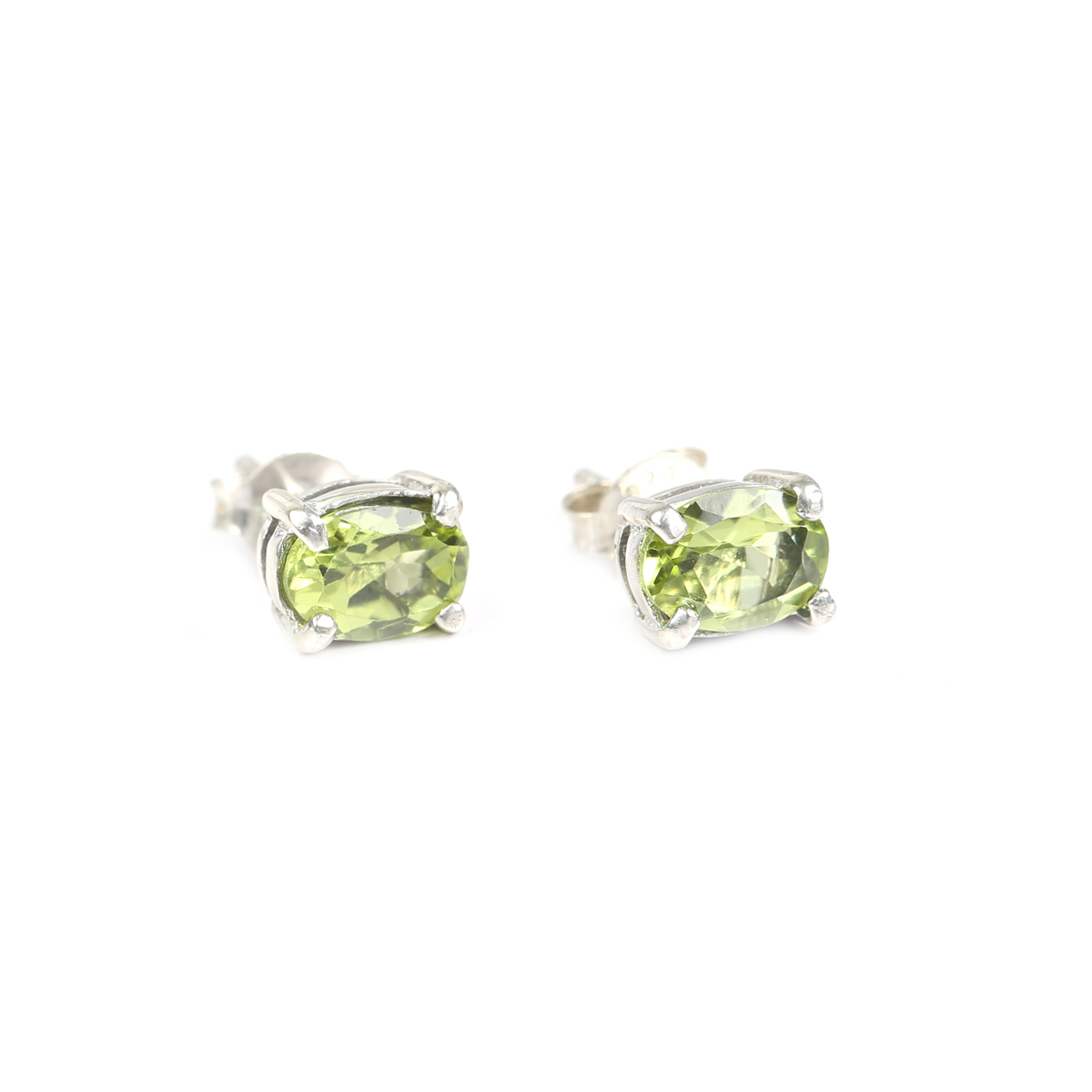 Peridot Stone Studs | Silver Round Tops