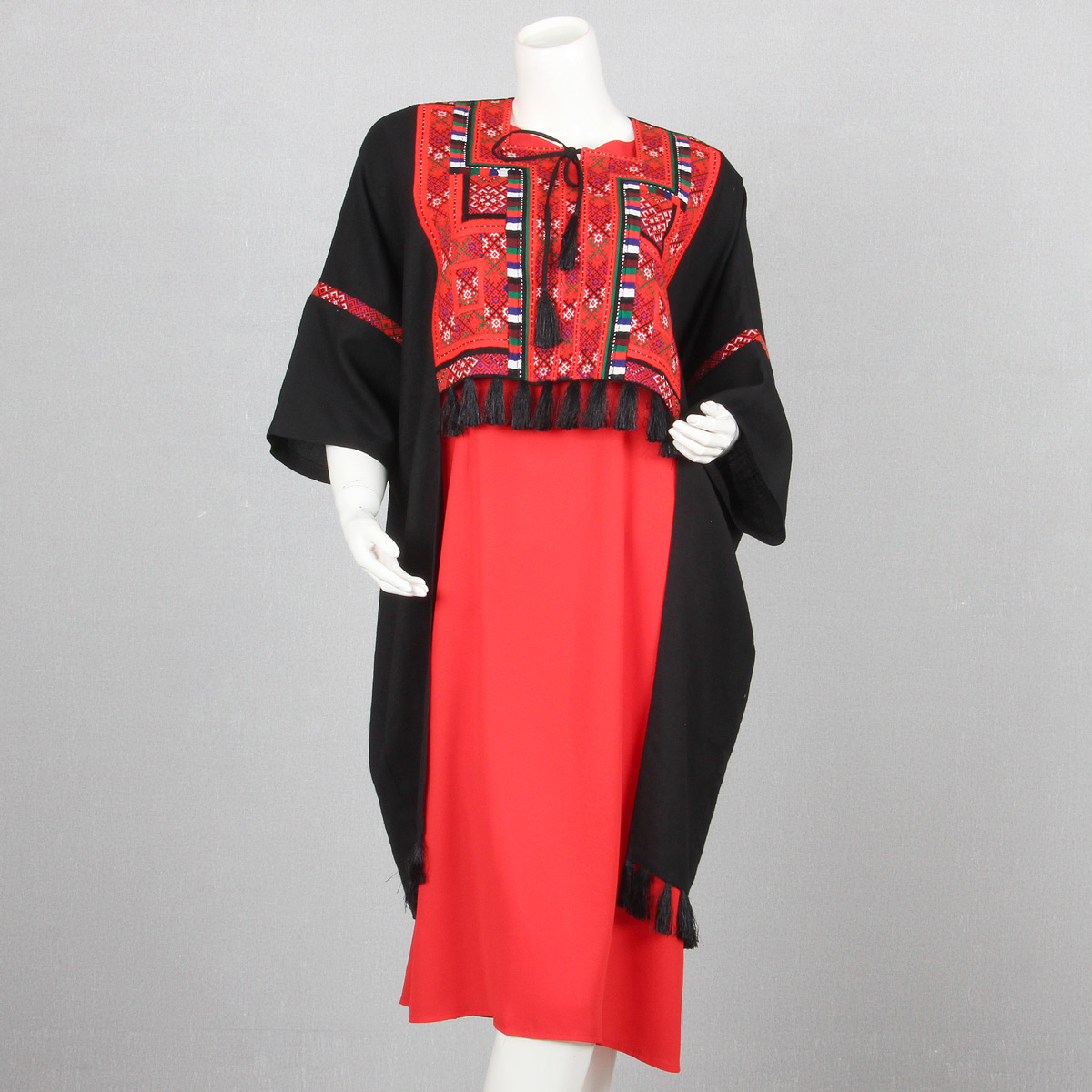 Black Kochi Cross-Stitch Embroidered Dress | 2-Piece Crepe Traditional Dress