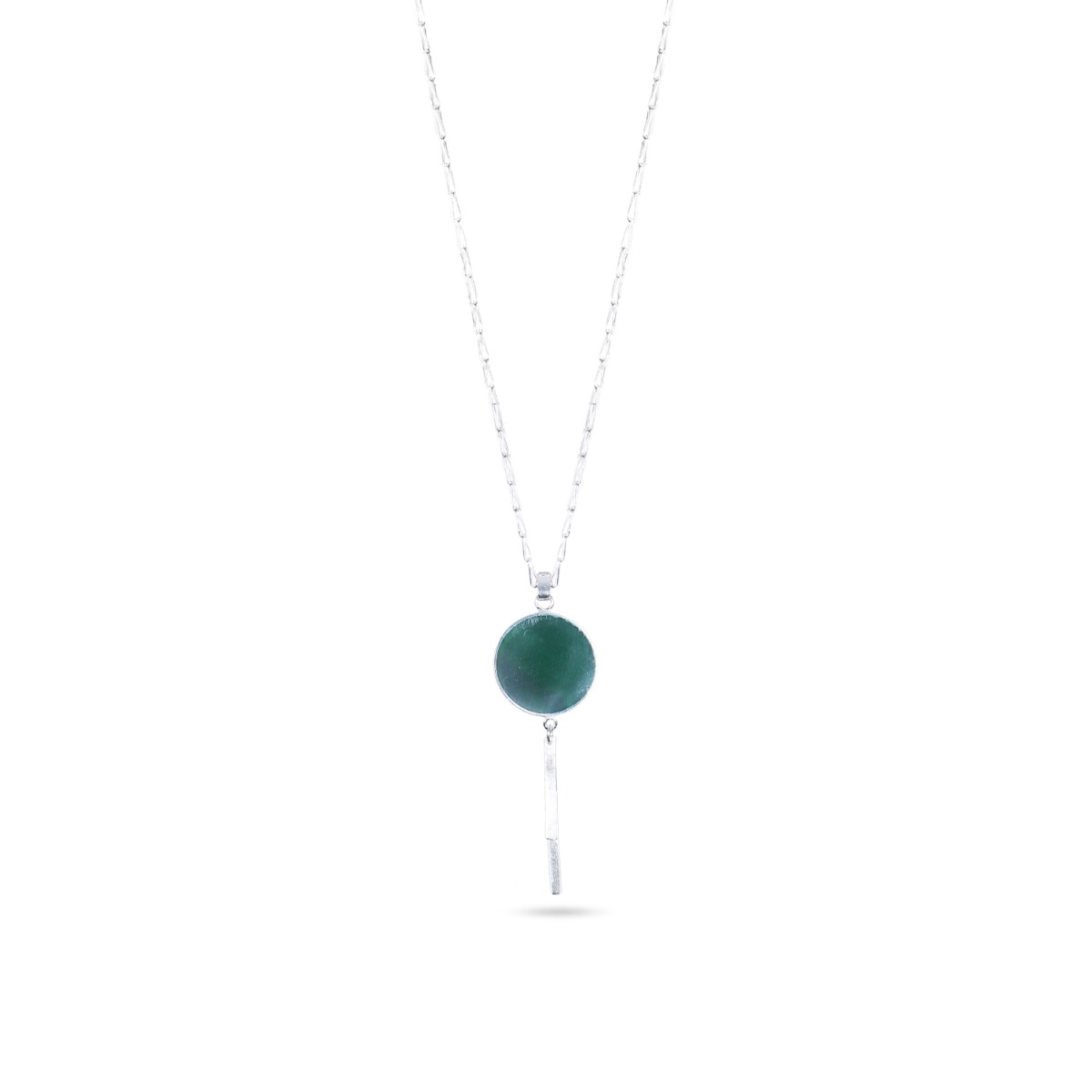 Green Agate Jewelry Set | Silver Round Pendant, Earrings, & Ring