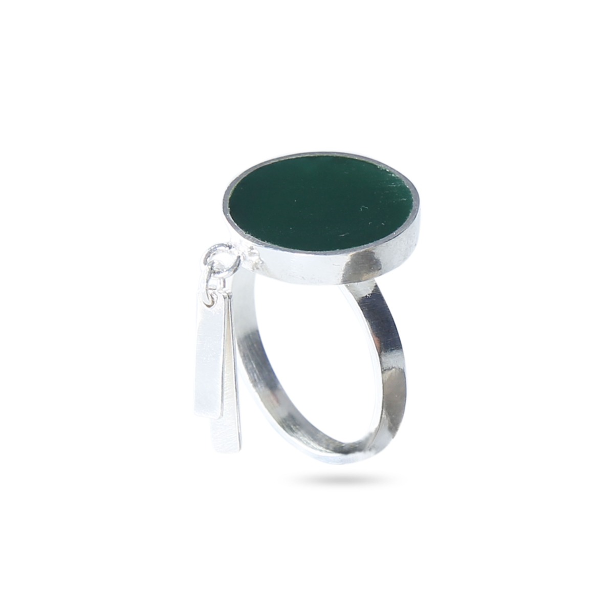 Moss Agate Flat Stone Ring | Silver Round Ring