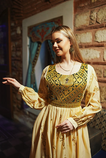 Golden Gul Dozi Embroidery Dress