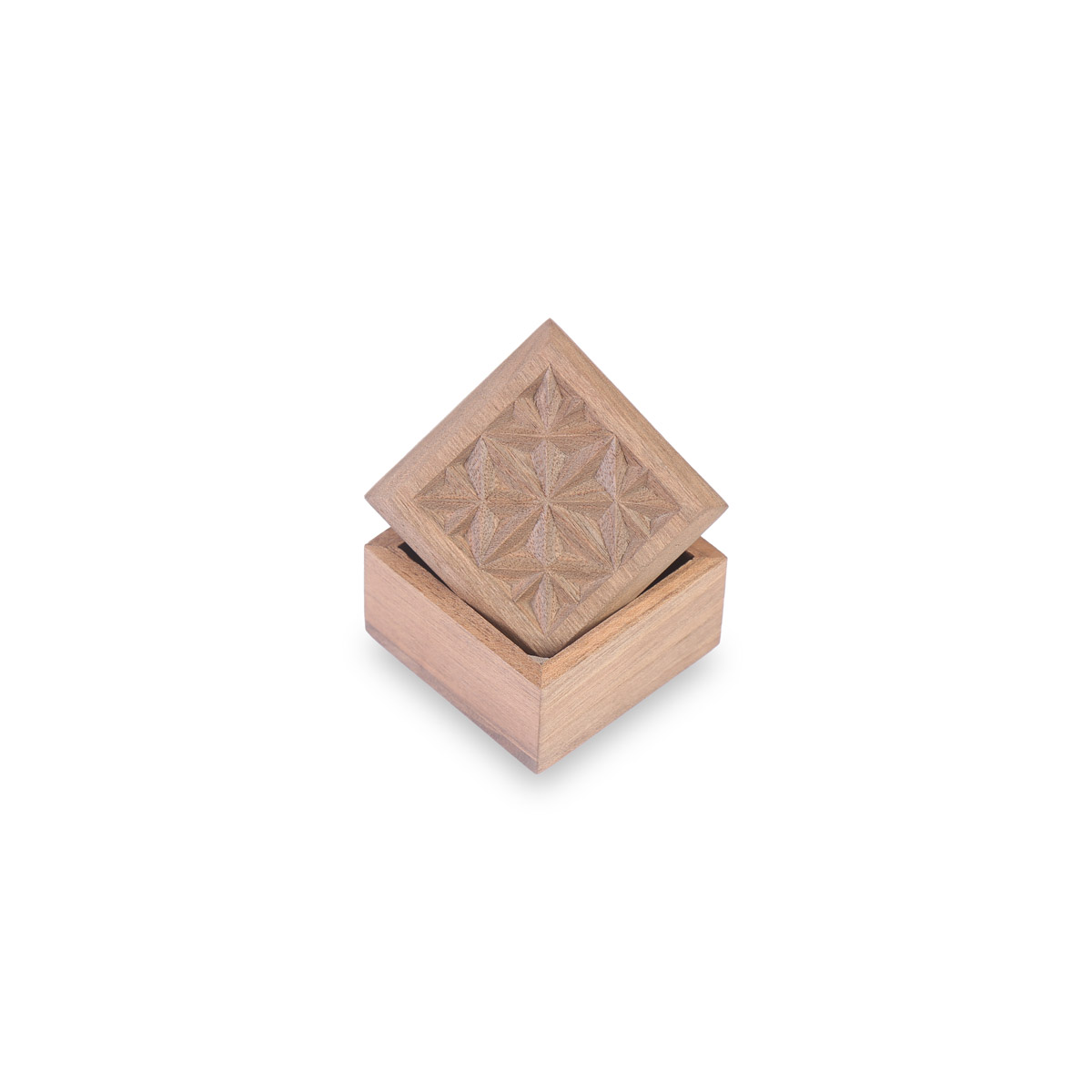 Mini Walnut Ring Box | Square Nuristani Jewel Box