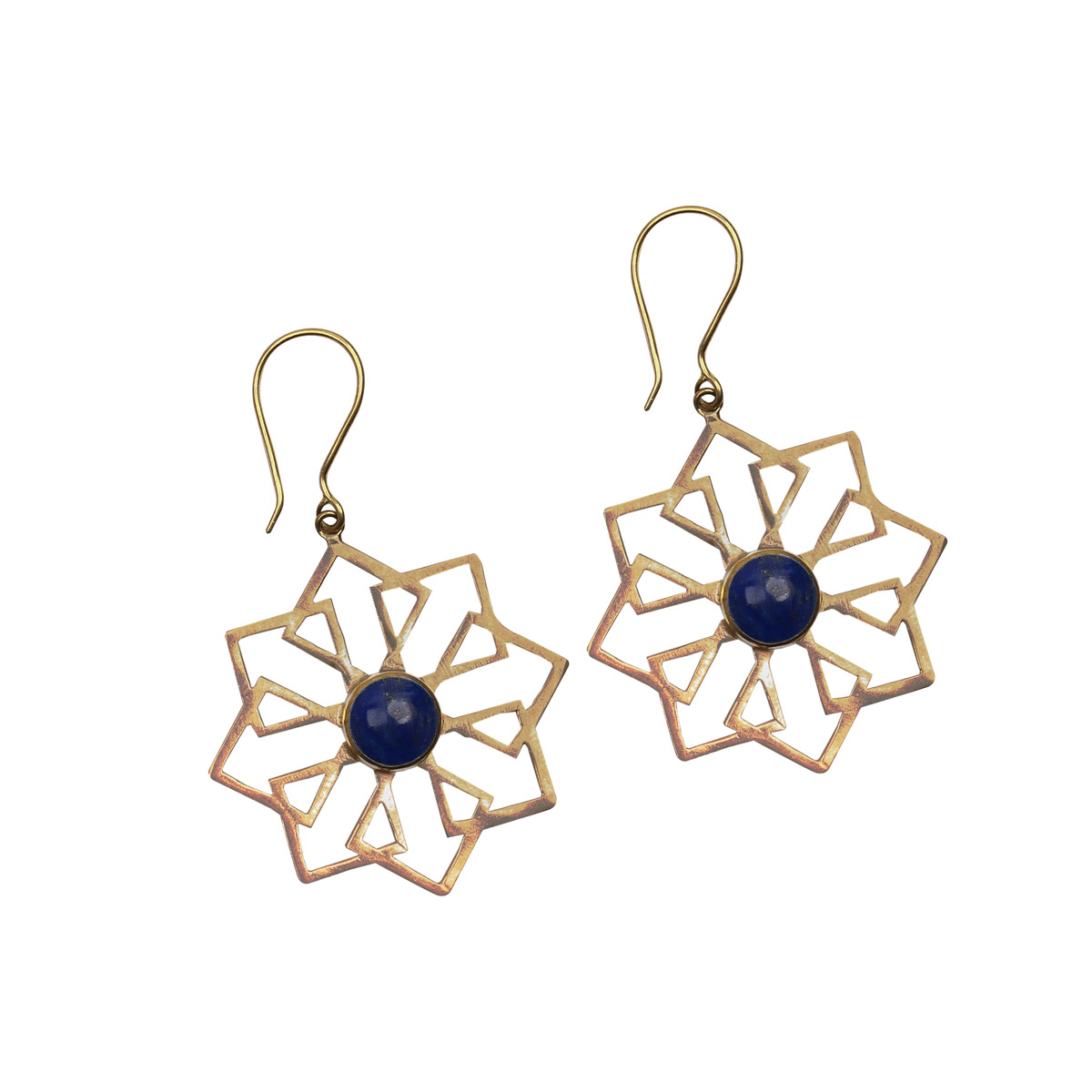 Lapis Stone Floral Jewelry Set | Bronze Pendant, Earrings