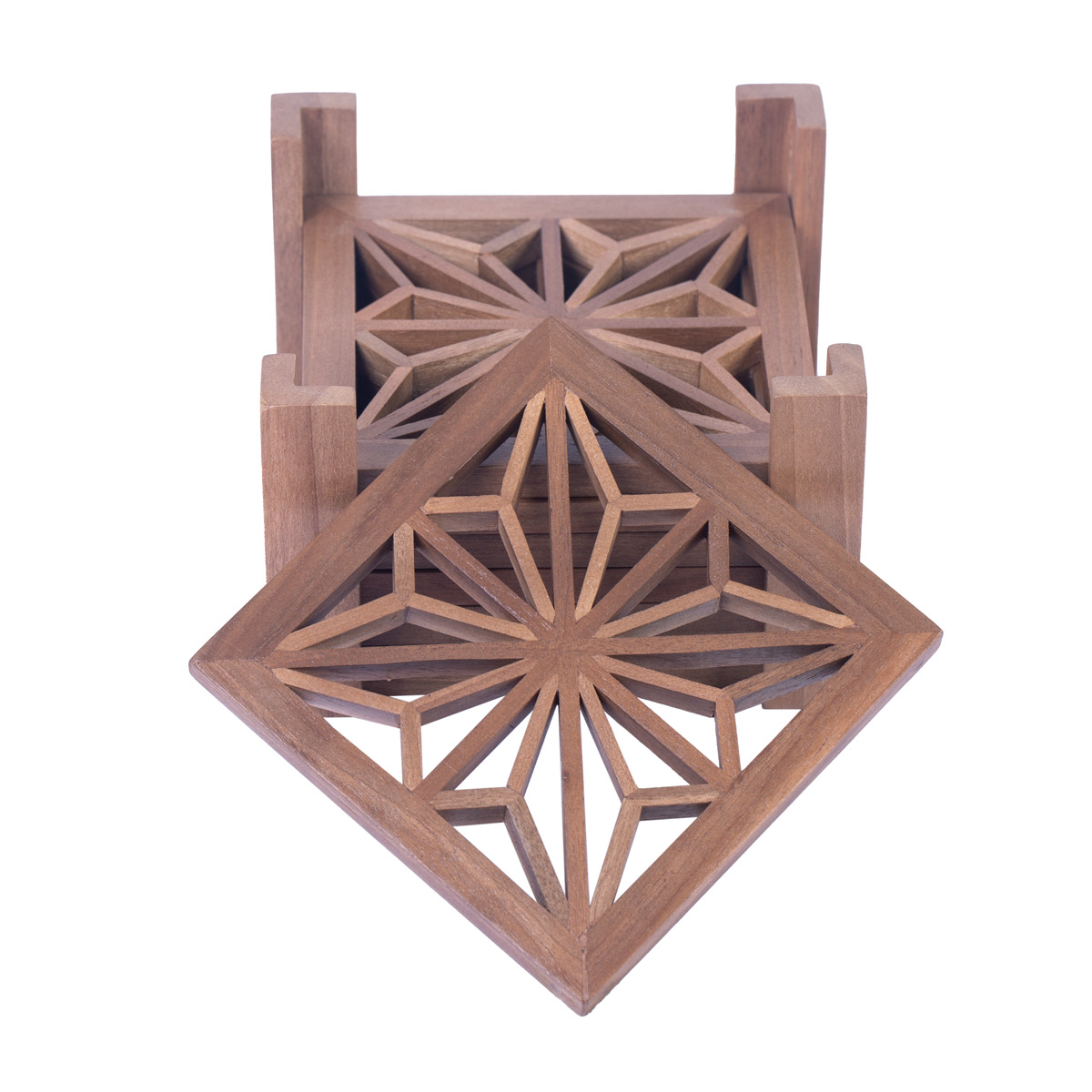 Walnut Handmade Saucer | Wooden Cut Design Saucer Set