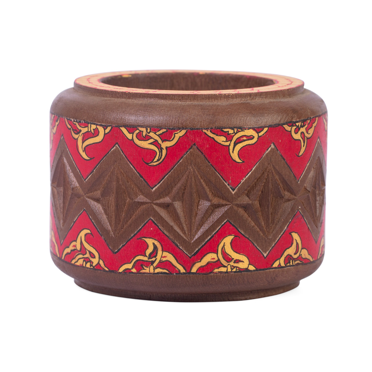Traditional Carved Walnut Candle Holder | Wooden Round Candle Holder