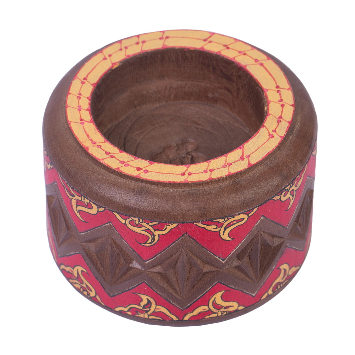 Traditional Carved Walnut Candle Holder | Wooden Round Candle Holder