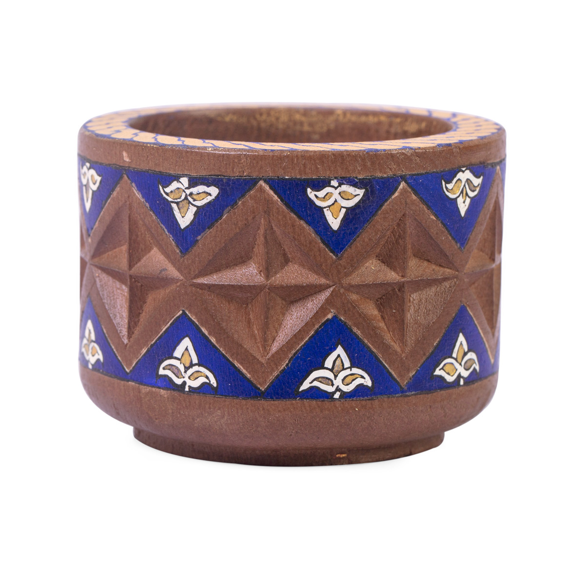 Traditional Carved Walnut Candle Holder | Round Wooden Candle Holder