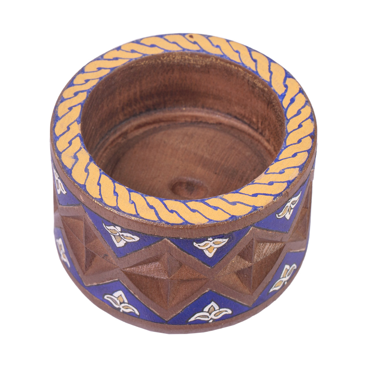 Traditional Carved Walnut Candle Holder | Round Wooden Candle Holder