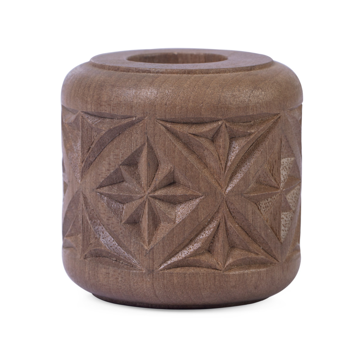 Walnut Fine Carved Candle Holder | Wooden Nuristani Round Candle Holder