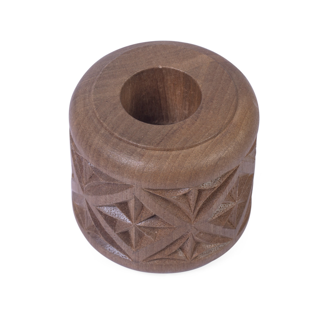 Walnut Fine Carved Candle Holder | Wooden Nuristani Round Candle Holder