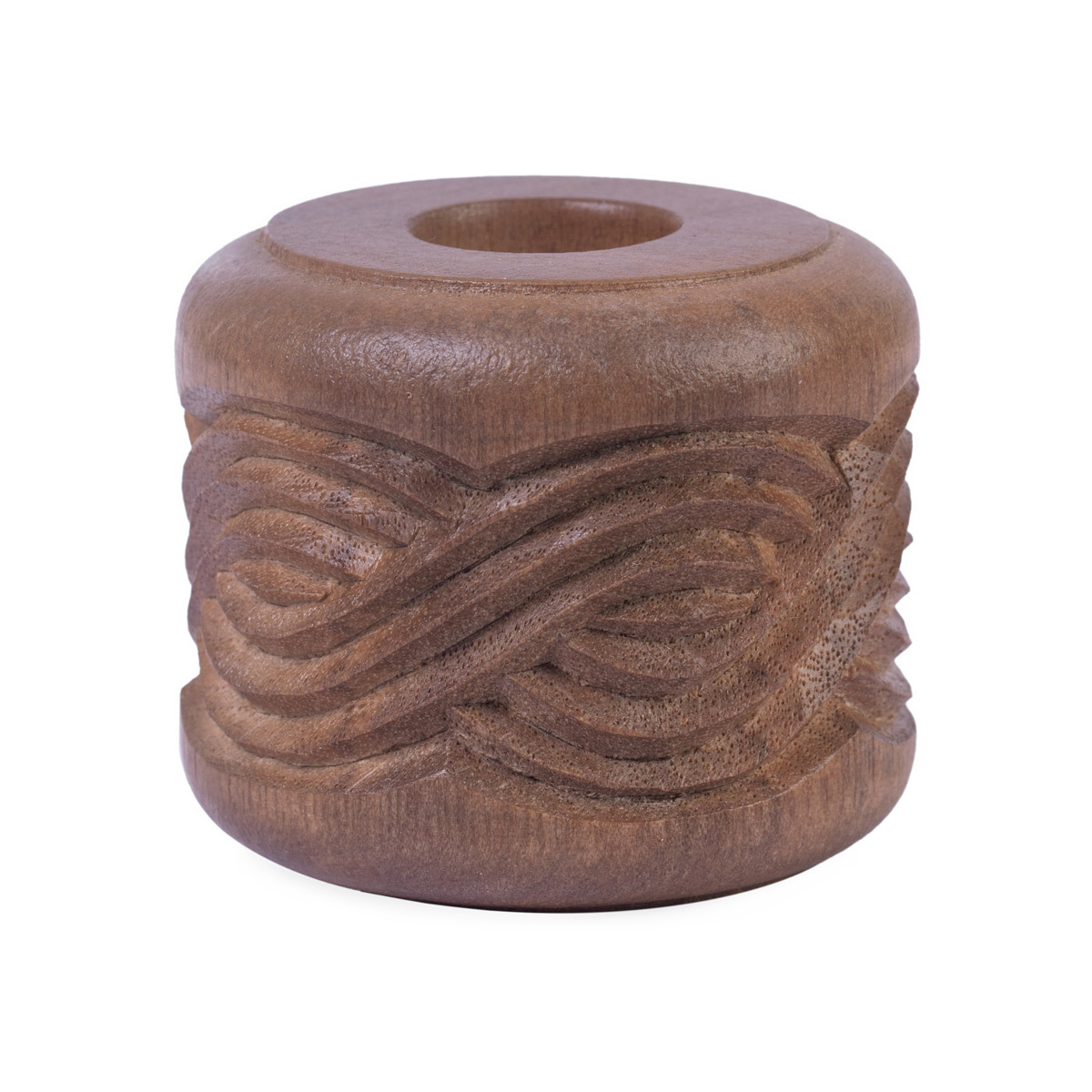 Walnut Round Candleholder | Fine Carved Nuristani Candle Holder