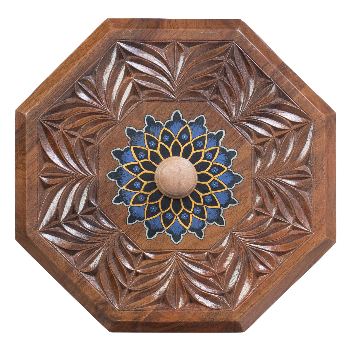 Walnut Wood Jewelry Box | Octagonal Carved Jewel Box
