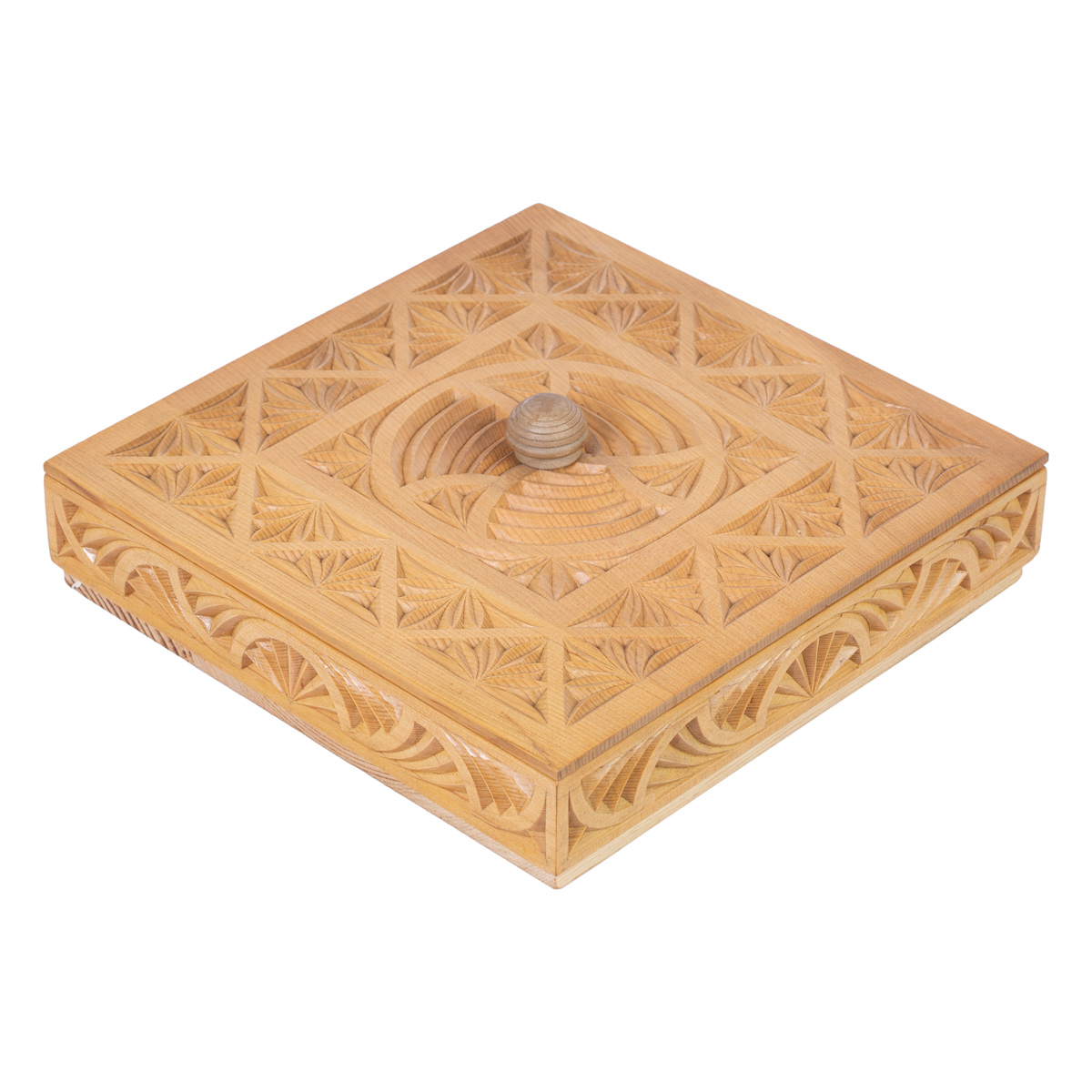 Archa Wood Candy Dish with Lid | Square Carved Candy Plate
