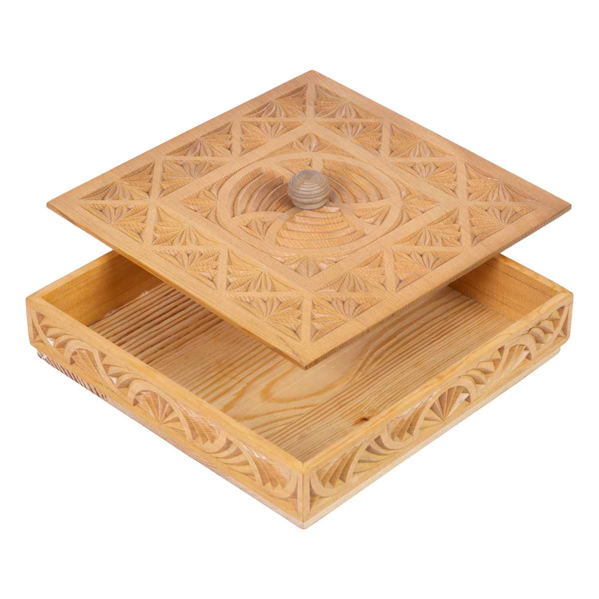 Archa Wood Candy Dish with Lid | Square Carved Candy Plate