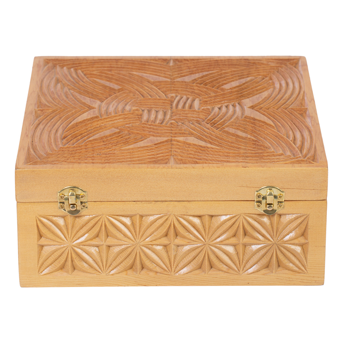 Archa Carved Jewelry Box | Square Jewel Box with Attached Lid