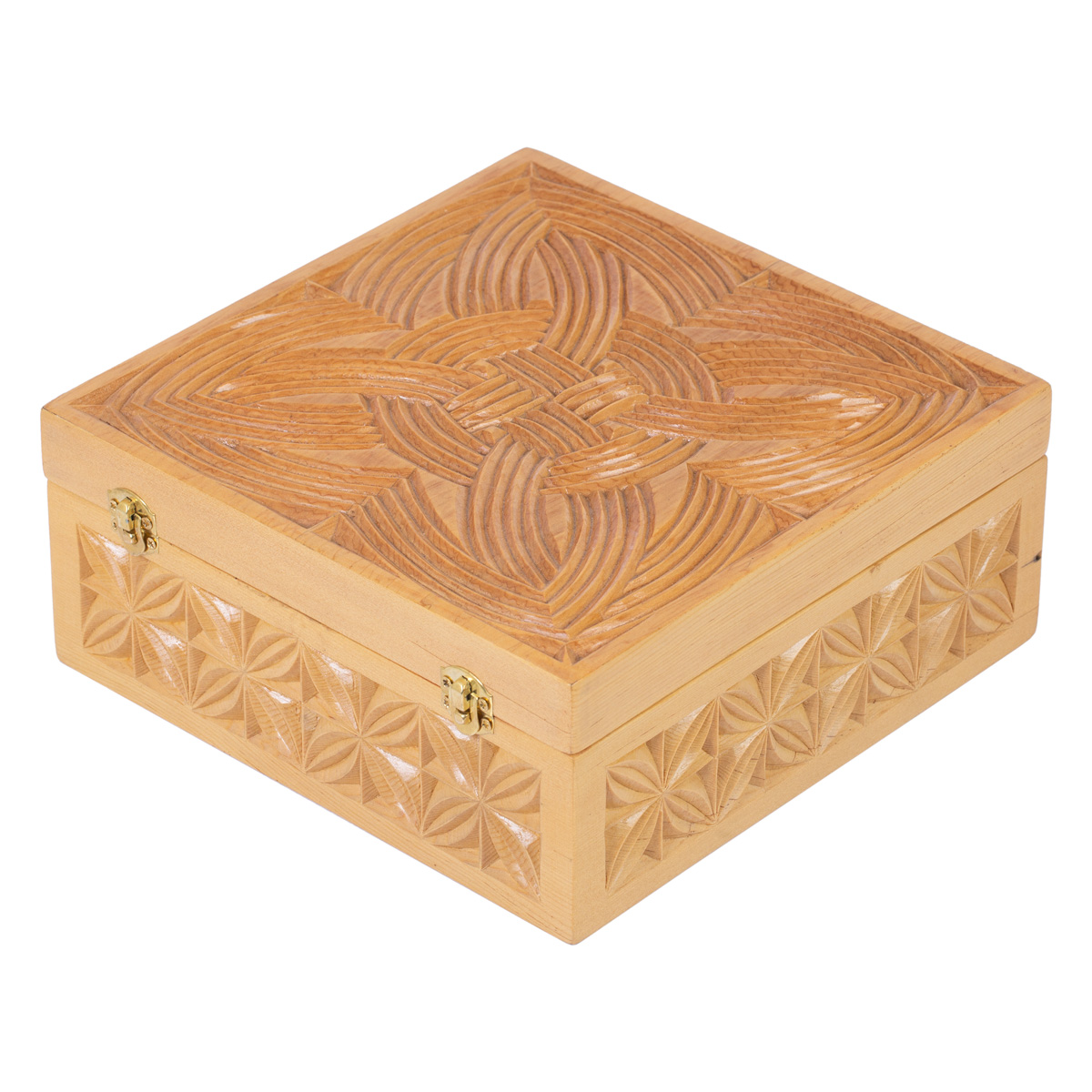 Archa Carved Jewelry Box | Square Jewel Box with Attached Lid