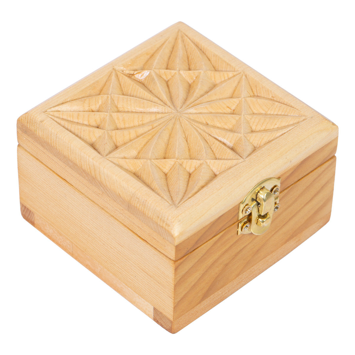 Square Wooden Watch Box | Carved Wooden Jewel Box