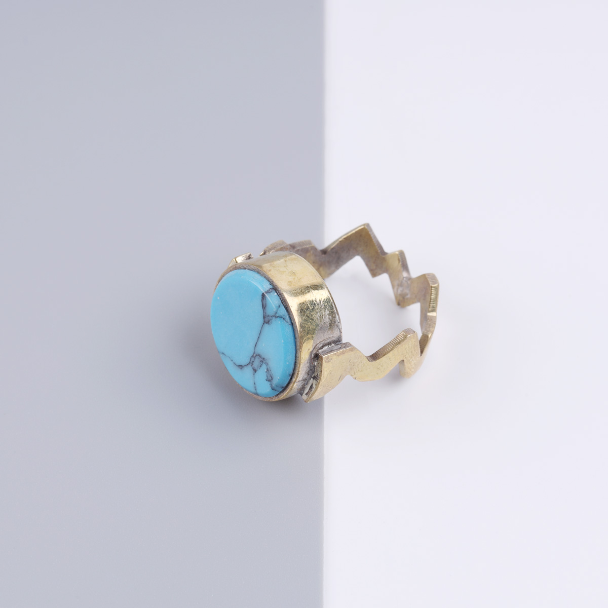 Turquoise Fancy Ring | Flat Round Ring