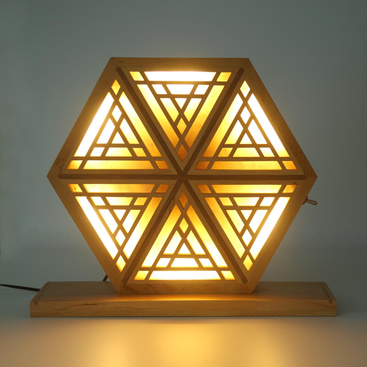Archa Wood Handcrafted Lamp Stand | Hexagonal Jali Panel Table Lamp