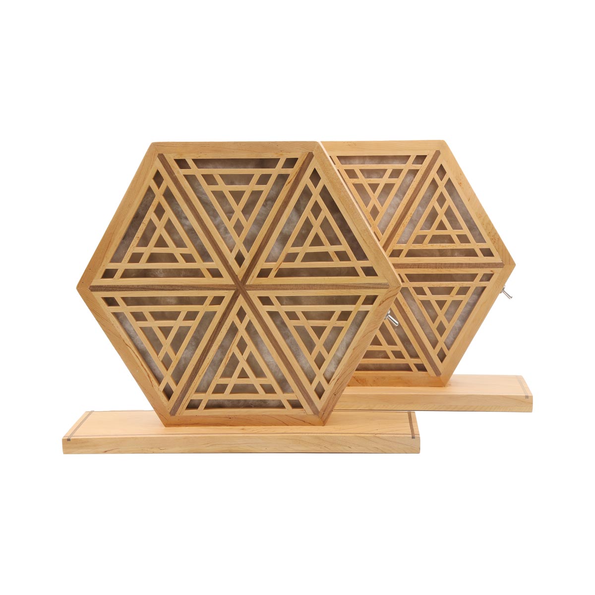 Archa Woodn Engraved Lamp Stand Set | Hexagonal Wooden Lamp Holder Set