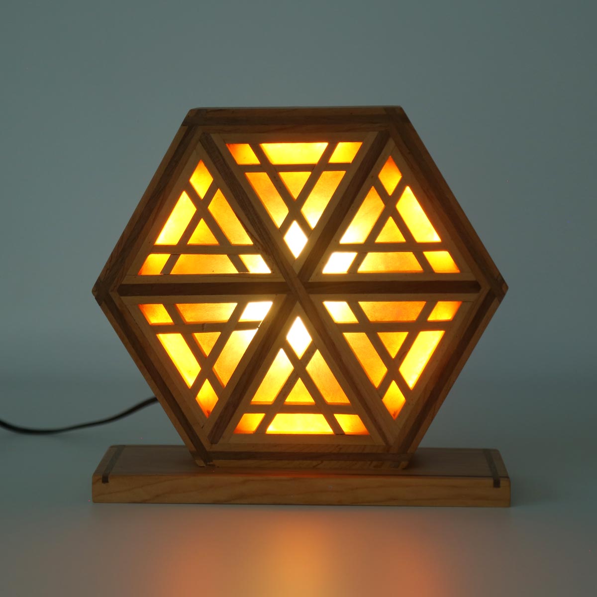 Archa Woodn Jali Lamp for Bed | Hexagonal Wooden Lamp Stand