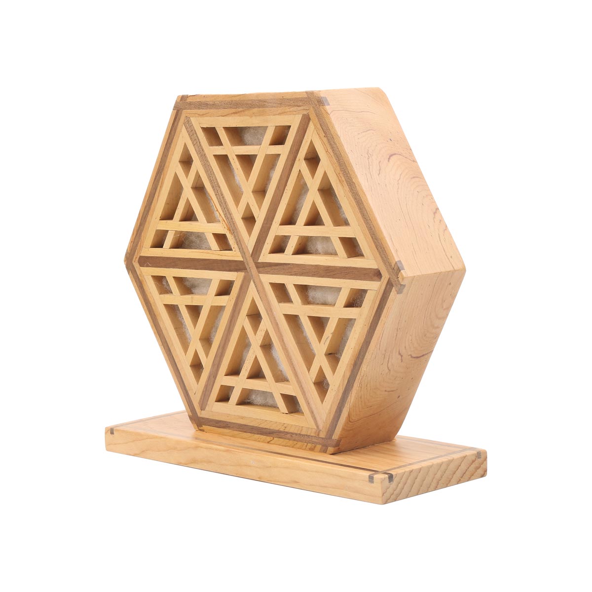 Archa Woodn Jali Lamp for Bed | Hexagonal Wooden Lamp Stand