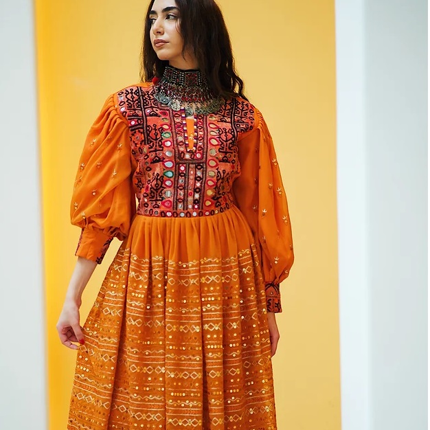 Vintage Mirror Embroidery Sequence Dress